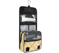 junzan Neceser colgante para mujeres y hombres, bolsa de cosméticos de viaje a cuadros con gancho, organizador de maquillaje familiar, Amarillo mostaza05, 18.5"(Unfold) x 9" W x 4" H, Colorido