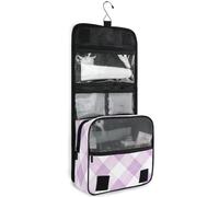 junzan Neceser colgante para mujeres y hombres, bolsa de cosméticos de viaje a cuadros lila con gancho, organizador de maquillaje familiar, Lila Púrpura, 18.5"(Unfold) x 9" W x 4" H, Colorido