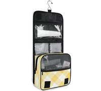 junzan Neceser colgante para mujeres y hombres, bolsa de cosméticos de viaje con gancho, organizador de maquillaje familiar, amarillo (Butteryellow03), 18.5"(Unfold) x 9" W x 4" H, Colorido