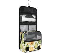 junzan Neceser colgante para mujeres y hombres, diseño de aguacates sonrientes, bolsa de cosméticos de viaje con gancho, organizador de maquillaje familiar, Aguacates sonrientes, 18.5"(Unfold) x 9" W