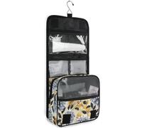 junzan Neceser colgante para mujeres y hombres, elegante flores en color beige, bolsa de cosméticos de viaje con gancho, organizador de maquillaje familiar, Elegant Flowers Beige_3, 18.5"(Unfold) x 9