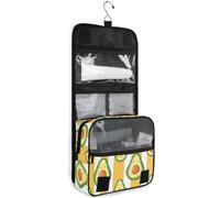 junzan Neceser colgante para mujeres y hombres, lindo aguacate, bolsa de cosméticos de viaje con gancho, organizador de maquillaje familiar, Bonito verde aguacate, 18.5"(Unfold) x 9" W x 4" H