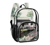 JUNZAN Succulents - Mochila transparente beige para niñas y mujeres, mochila transparente de 15.7 pulgadas para la escuela