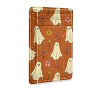 JUNZAN Tarjeteros delgados para hombres y mujeres, fantasmas de Halloween, minimalistas, bolsillo frontal, tarjetero pequeño, bloqueo RFID, naranja y rojo