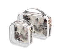 junzan Tinta china y lavado bolsas de aseo transparentes bolsa de viaje tamaño cuarto aprobado por la TSA, bolsas de maquillaje transparentes para viajar, Chinese ink and wash02, Pack De 2
