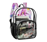 JUNZAN Wildflower Orchid - Mochila transparente para niñas y mujeres, mochila transparente de 15.7 pulgadas, mochilas transparentes para la escuela