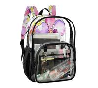 JUNZAN Wildflower Orchid - Mochila transparente para niñas y mujeres, mochila transparente de 15.7 pulgadas, mochilas transparentes para la escuela