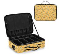 junzan Yellow Tropical Island - Bolsa organizadora de maquillaje grande para viajes, estuche plano para maquilladores, con separadores y correa ajustable, Isla tropical amarilla, 14.6 x 10.6 x 4.7
