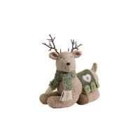 JunZheHub Adorno Mesa con Forma Ciervo Festivo Figura Animal Naviño con Cuernos Adorable Muñeco Peluche Chaleco y Bufanda para Oficina, Ciervo Recostado