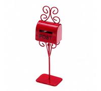 JunZheHub Buzón Metal Miniatura con Poste Clásico Buzón Miniatura con Alambre Decorativo Rústico para Maquetas y Arreglos Modelo, Rojo