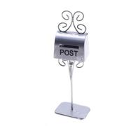 JunZheHub Buzón Metal Miniatura con Poste Clásico Buzón Miniatura con Alambre Decorativo Rústico para Maquetas y Arreglos Modelo, Plata