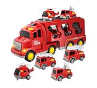 JunZheHub Camión de de Juguete con Luces Y Sonidos, Transporte de Camiones, Juguete de Fricción para Niños de 3 a 5 años, Rojo