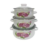 JunZheHub Juego de 3 Esmaltadas para Guisos, de Cocción Lenta Resistentes Y Portátiles, Utensilios de Cocina Esmaltados con Doble Asa para Restauran, Blanco, Individual