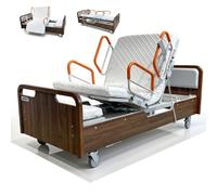 Juodkeo Cama médica baja eléctrica completa para el hogar, con colchón de espuma de alta densidad y paquete de riel, dispositivos de ayuda para moverse con colchón,Dark brown