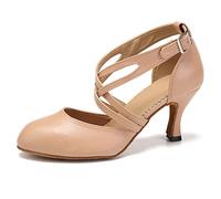 JUODVMP Zapatos Baile Latino Mujer Zapatos de con Punta Cerrada Zapatos de salón de Baile Moderno Tango de Salsa Zapatos de carácter,Modelo 7161,Desnuda-7.5CM Tacón-38 EU