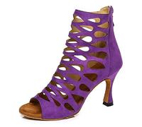 JUODVMP Zapatos de Baile Latino Mujer Salón De Baile Tango Cha-Cha Salsa Tacon Alto Botas de Baile,Modelo YCL455,Morado-9CM-JB Heel-39 EU