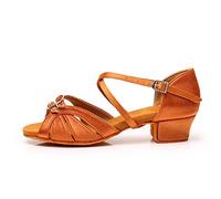 JUODVMP Zapatos Niña Baile Salon Hebilla Ajustable Zapatillas de Baile Zapatos Baile Salón con Poco Tacon,ES-WH-D28-3.5,Marrón,EU 31