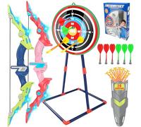JUOIFIP Arco y Flechas para Niños con Luces LED, Juego de 2 Juguetes de Arco y Flecha para niños de 4 a 12 años y niñas, Juguete Regalo para Interior y Exterior