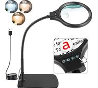 JUOIFIP Lupa con luz y soporte 10X 20X, lámpara de aumento 3 modos de color, cuello de cisne flexible, lupa manos libres para personas mayores, lectura, pasatiempos cercanos monedas de trabajo