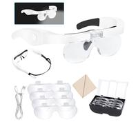 JUOIFIP Lupa de Diadema con luz,Cabezal Recargable para Trabajos detallados,Lentes acrílicos Intercambiables de 1,5 aumentos,2,5 aumentos,3,5 aumentos,5 Compartimentos para Lupa de joyería,proyectos