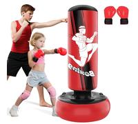 JUOIFIP Saco Boxeo Niños, Punching Ball 160cm Inflable con Guantes de Boxeo para la práctica de MMA Karate Taekwondo, Regalo Ideal para Niños y Niñas de 6-12, Rot