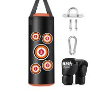 JUOIFIP Saco de Boxeo Colgante para niños, 2FT Boxing Bag Set con Guantes, Cadenas y Ganchos de fijación, Microfiber Leather Heavy Bag para Entrenamiento Kickboxing Fitness Niños Workout
