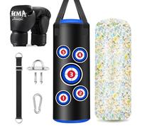 JUOIFIP Saco de Boxeo Relleno niños, 2FT Boxing Bag Set con Guantes, Cadenas y Ganchos de fijación, Microfiber Leather Heavy Bag para Entrenamiento Kickboxing Fitness Niños Workout