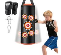JUOIFIP Set de Saco de Boxeo Colgante, Saco de Boxeo para niños con Guantes de 60 cm, Bolsa Pesada de Cuero Microfibra para Entrenamiento de Kickboxing, Fitness, MMA, Grappling, Muay Thai y Karate.
