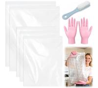 Juome Bolsas de limpieza para horno, paquete de 5 bolsas de limpieza reutilizables sin fregar con 6 guantes y 1 cepillo, bolsas de polietileno a prueba de fugas (23.6 x 35.4 pulgadas y 31.5 x 39.4