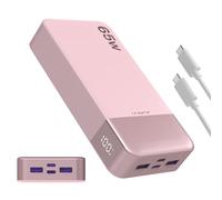 JUOVI Batería Externa Carga Rápida 65W Power Bank 20000mAh Compacto USB-C, Batería Externa Portátil Cargador Portátil para Laptop, MacBook, DELL, iPad, iPhone, Samsung y Más (Rosa)