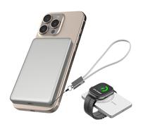 JUOVI Bateria Externa Carga Rapida para MagSafe Power Bank 5000mAh Pequeño Bateria Portatil PD20W Magnético Bateria Externa con Cable USB-C para iPhone16 15 Airpods i-Watch (Blanco, 20W)