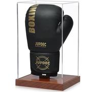 JupDec Vitrina de guantes de boxeo, vitrina acrílica transparente con base de madera y tablón para un solo guante, recuerdo de protección UV de tamaño completo y caja de coleccionables, regalo ideal