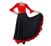 Jupe de Flamenco 2 Volants Noir-Rouge (FR/ES. Âge. 4 ANS. Taille Normale. Noir Rouge)