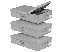 JUPELI 3 cajas de almacenamiento plegables para debajo de la cama, 15 cm de alto, para debajo de la cama, cómodas, estables, con tapa y asa, para mantas, ropa, edredones, juguetes, zapatos