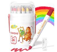 JUPITEARTH 24 crayones de colores para niños pequeños de 1 a 3 años y niños de 4 a 8 años, crayones lavables no tóxicos de 2 a 4, suministros de arte ultra sedosos de fácil agarre, regalo ideal para