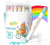 JUPITEARTH 36 crayones de colores para niños pequeños de 1 a 3 años y niños de 4 a 8 años, crayones lavables no tóxicos de 2 a 4, suministros de arte ultra sedosos de fácil agarre, regalo ideal para