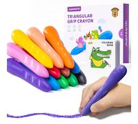 JUPITEARTH Crayones triangulares jumbo de 12 colores con libro para colorear y calcomanías adicionales, no tóxicos, fáciles de agarrar y lavables para niños pequeños de 1 a 3, 4 a 8 años, juguetes de