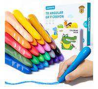 JUPITEARTH Crayones triangulares jumbo de 24 colores con libro para colorear y calcomanías adicionales, no tóxicos, fáciles de agarrar y lavables para niños pequeños de 1 a 3, 4 a 8 años, juguetes de