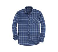 JupiterSecret Camisa de franela para hombre, camisa a cuadros de manga larga, ajuste normal con cuello abotonado y bolsillo en el pecho, Azul, XL
