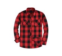 JupiterSecret Camisa de franela para hombre, manga larga, camisa a cuadros de corte regular con cuello con botones y bolsillo en el pecho, rojo, XL
