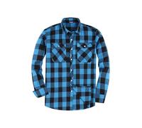 JupiterSecret Camisa de franela para hombre, manga larga, camisa a cuadros de corte regular con cuello con botones y bolsillo en el pecho, azul claro, M
