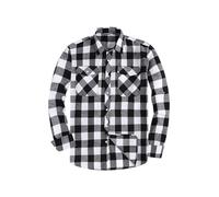 JupiterSecret Camisa de franela para hombre, manga larga, camisa a cuadros de corte regular con cuello con botones y bolsillo en el pecho, blanco, gris, M