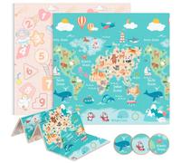 JUPPLIES Alfombra Bebe Acolchada Plegable 200x180cm y 1cm Grosor - Tapete de Actividades para Bebe Plegable - Alfombra Infantil para Juegos Reversible y Antideslizante (Continentes)
