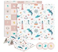 JUPPLIES Alfombra Bebe Acolchada Plegable 200x180cm y 1cm Grosor - Tapete de Actividades para Bebe Plegable - Alfombra Infantil para Juegos Reversible y Antideslizante (Océano)