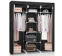 JUPPLIES Armario de Tela Portátil con Estanterías y Bolsillos Laterales 45x130x167 cm - Armario de Dormitorio Plegable y Ligero con Barras para Colgar Ropa - Montaje Fácil sin Herramientas (S)