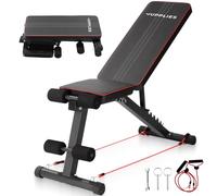 JUPPLIES Banco de Musculación Plegable con 7 Niveles y 2 Bandas de Resistencia - Soporta 250 kg con Respaldo ajustable y Diseño Compacto para Entrenar en Casa y Rutinas Fitness