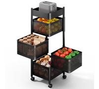 JUPPLIES Carrito Auxiliar con Ruedas - Cesta de Almacenamiento Ahorra Espacio 4 Niveles - Carrito Cocina Giratorio - Estante Cocina, Baño, Estante para Frutas, Verduras, Utensilios-Metalico (Negro V2)