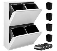 JUPPLIES Cubo de Basura Cocina Reciclaje de Acero con 4 Compartimentos | 4x17 (68L) | Mueble Contenedor de Reciclaje Metálico con 2 Cajones Abatibles para Casa u Oficina | Papelera 90,5x58,5x52cm