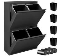 JUPPLIES Cubo de Basura Cocina Reciclaje de Acero con 4 Compartimentos | 4x17 (68L) | Mueble Contenedor de Reciclaje Metálico con 2 Cajones Abatibles para Casa u Oficina | Papelera 90,5x58,5x52cm