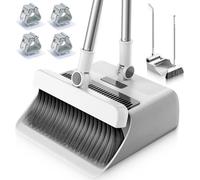 JUPPLIES Escoba Recogedor Plegable 3 en 1 con Cepillo Extraíble y Limpiacristales Oculto - Mango Telescópico de 126 cm y Rotación de 180º - Limpieza del Hogar Oficina (Pack Escoba + 4 Soporte Pared)